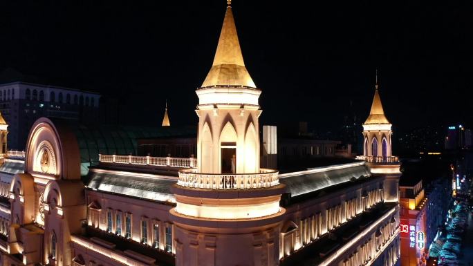 航拍夜景城市空镜建筑欧式楼房1