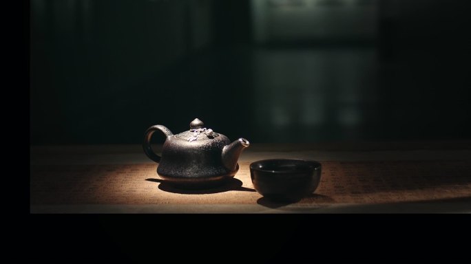 天目瓷黑釉茶壶光影传统手工贡品