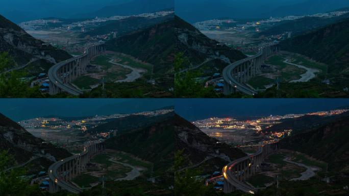 雅西高速汉源县城流沙河大桥夜景延时素材