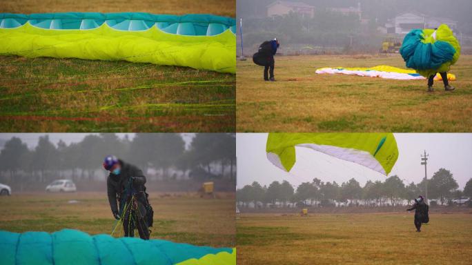 4K滑翔伞运动员赛前准备空镜