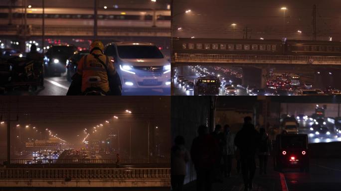 北京冬夜，夜晚，行驶中的高铁，夜间火车