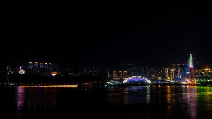 重庆市万州区新体育场三桥延时4K夜景