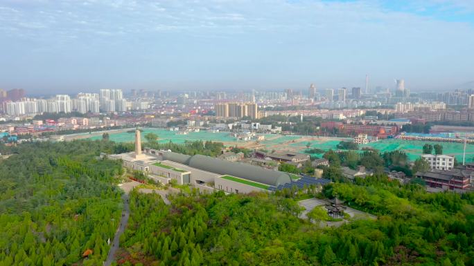航拍枣庄薛城临山影视城和铁道游击队纪念馆