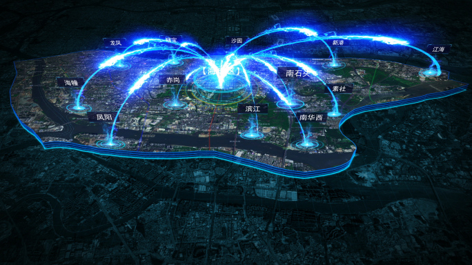 【广州海珠地图】科技感立体蓝色光效地图