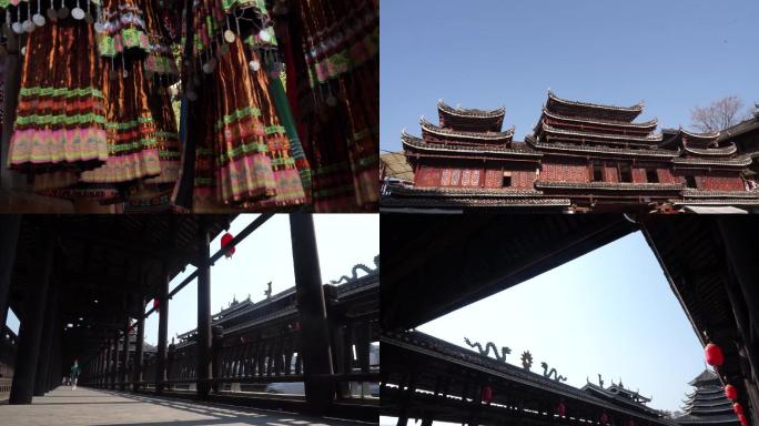 三江风雨桥白天实拍素材