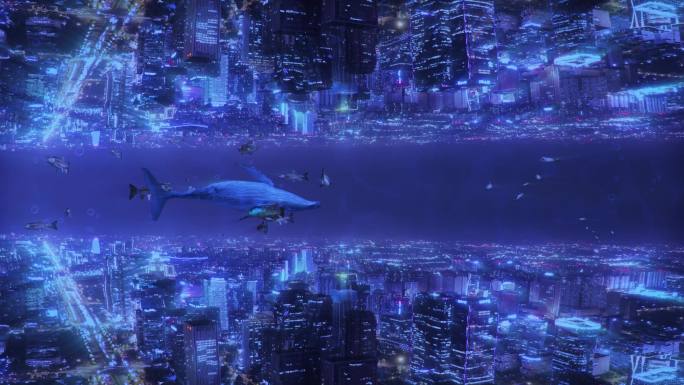 4K高清鲸鱼海底城市夜景素材
