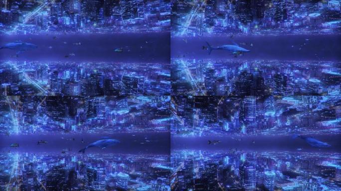 4K高清鲸鱼海底城市夜景素材