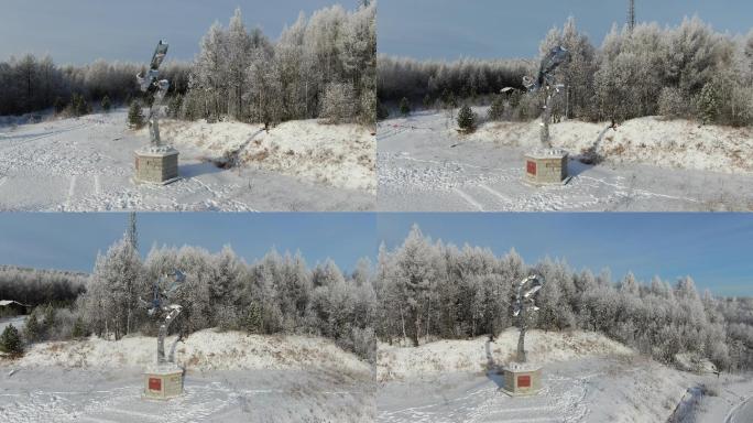 4K冬天内蒙古冷极村雪松航拍