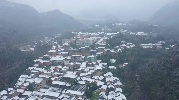 洪雅县高庙古镇雪景航拍素材