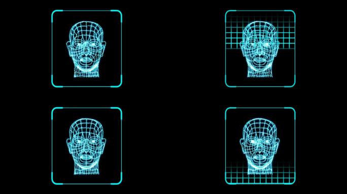 4K蓝色科技人脸识别扫描方框通道视频-无