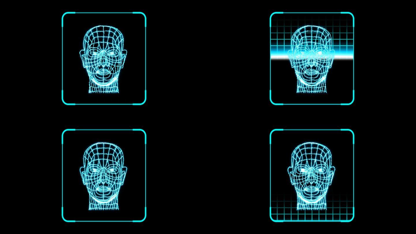 4k藍色科技人臉識別掃描方框通道視頻