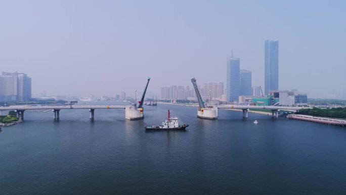 天津港海河全景实拍
