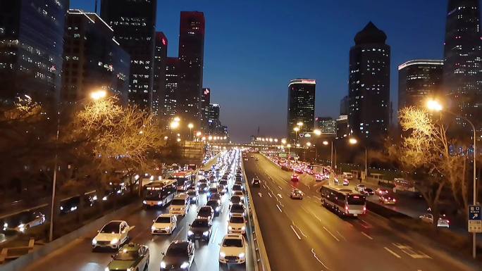 长安街国贸桥夜晚车流延时摄影