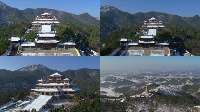 安陆白兆山李白纪念馆-塑像航拍雪景