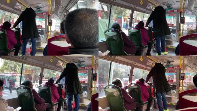 公交车上看似孤独的老年人