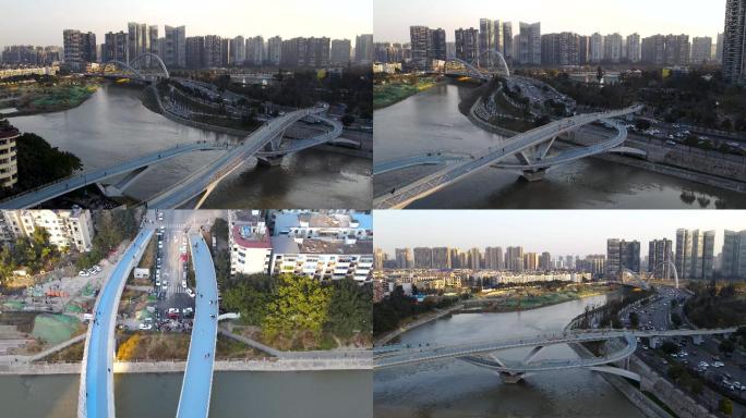 成都网红打卡地标五岔子大桥航拍