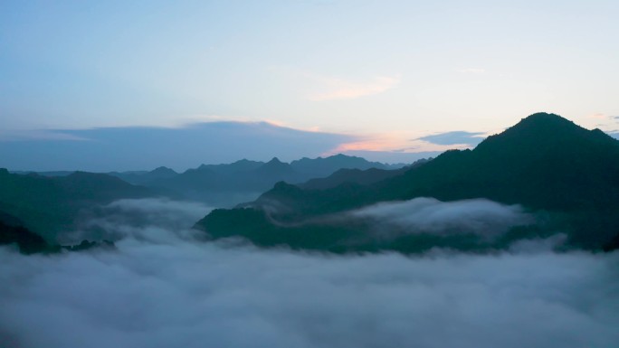 4K航拍陕西秦岭高山夕阳云海