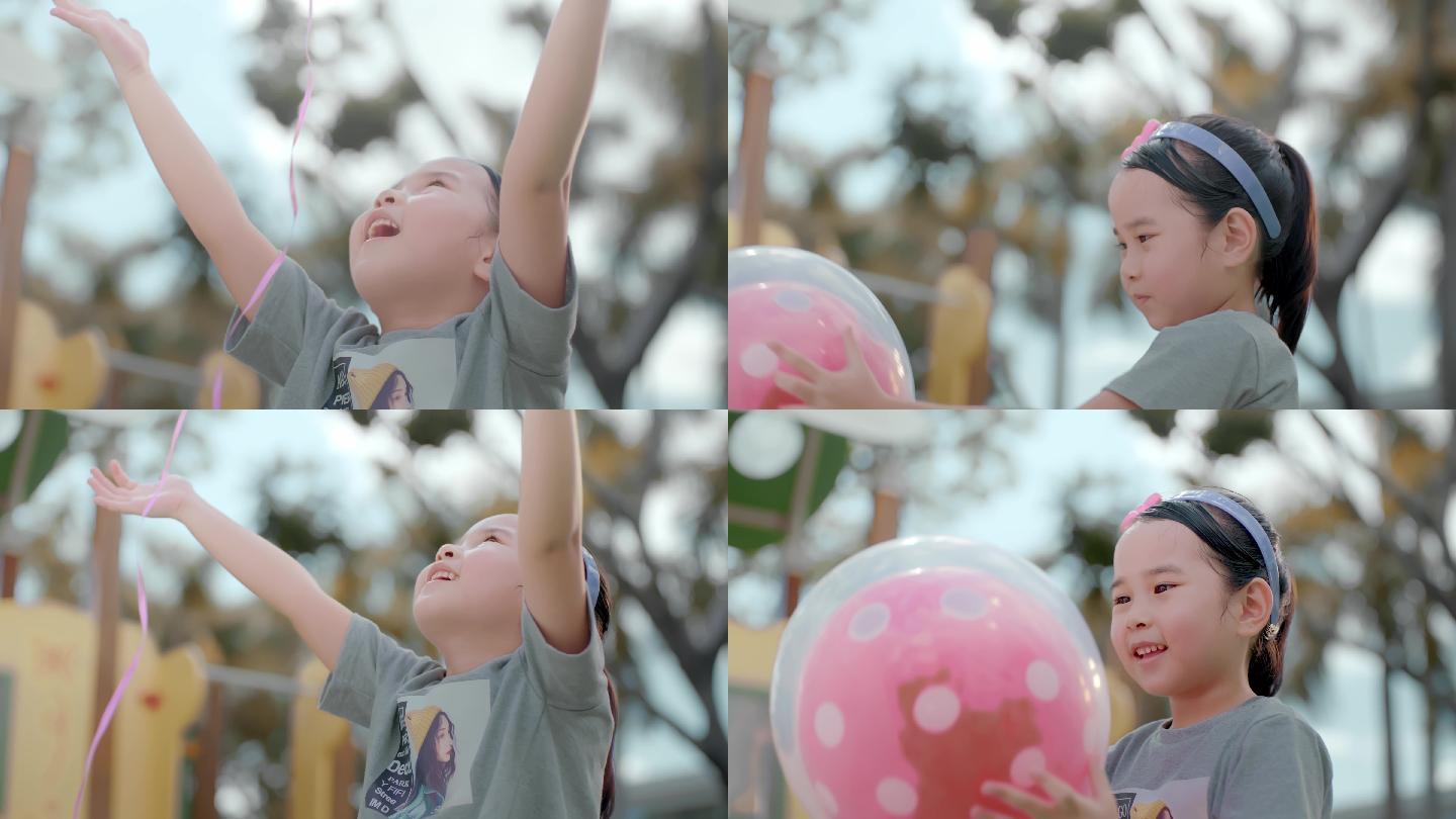 孩子放飞气球小女孩逆光玩耍童趣向往未来