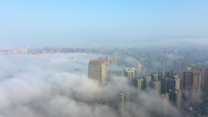 4K航拍陕西汉中城市云海美景