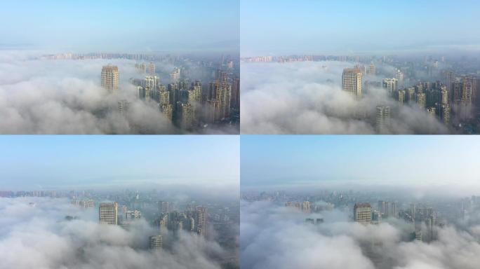 4K航拍陕西汉中城市云海美景