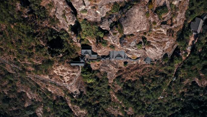 浙江杭州建德大慈岩悬空寺景区航拍素材4k