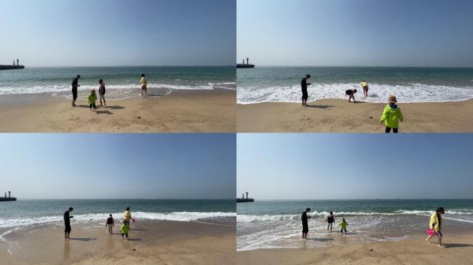 大人小孩海边沙滩玩耍视频1