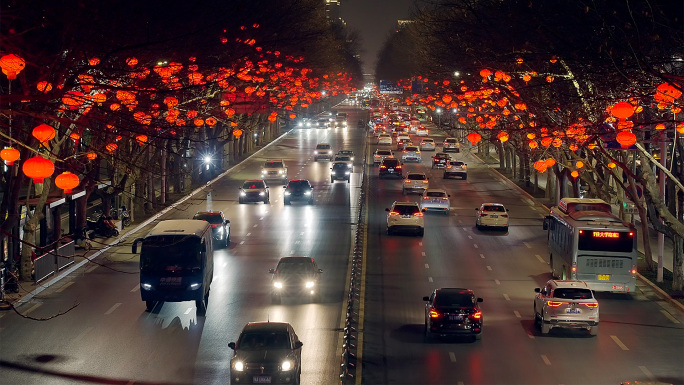 新年城市街道的红灯笼4K