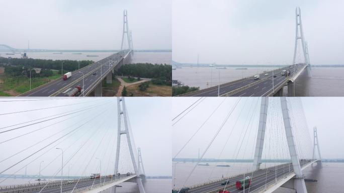 4K南京长江大桥江北新区长江三桥航拍