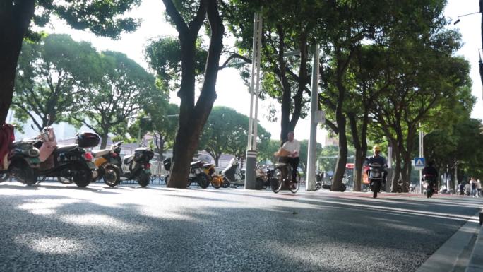 福建漳州小城生活路人空镜车流街道