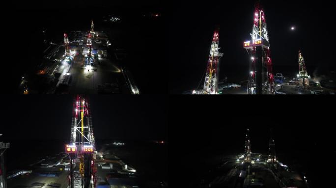石油行业页岩油开采夜景航拍4k