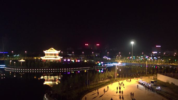 正阳县正阳广场、古佛文化园夜景航拍