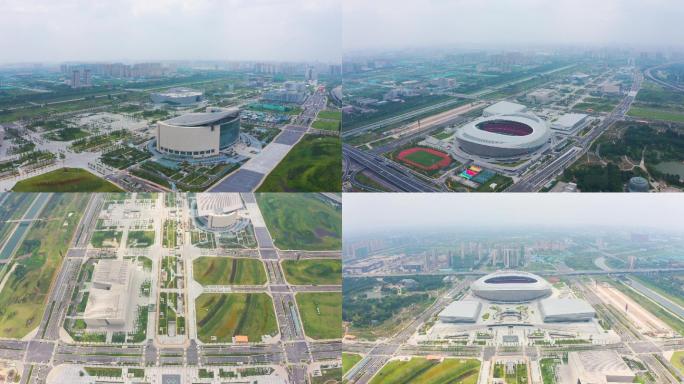 4K郑州航拍地标奥体中心市民中心