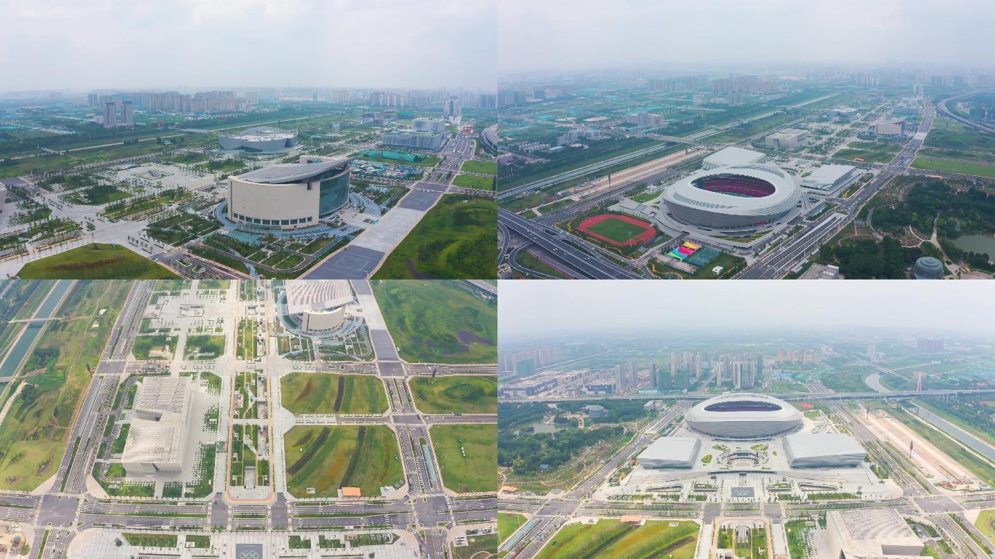 4K郑州航拍地标奥体中心市民中心
