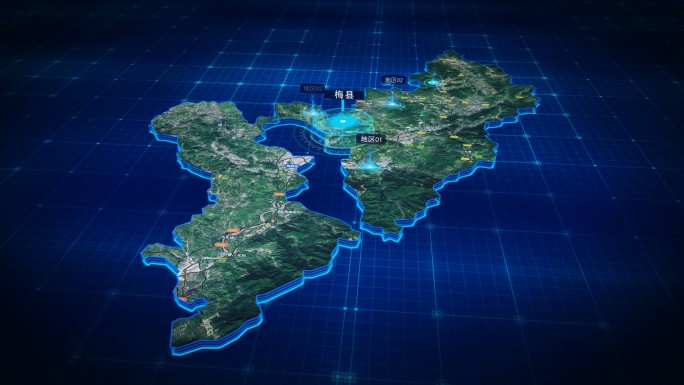【梅州梅县地图】时尚科技立体光效地图