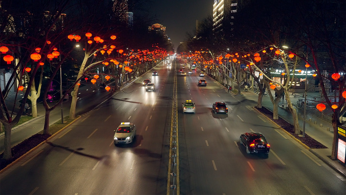 新年城市街道上的红灯笼4K