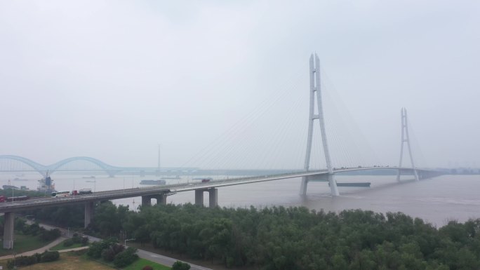 4K南京长江大桥江北新区长江五桥航拍