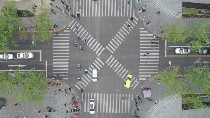 上海淮海路十字路口航拍车流