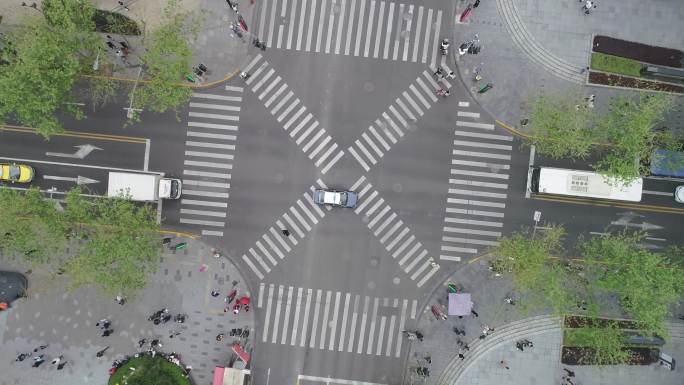 上海淮海路标志性十字路口车流淮海路