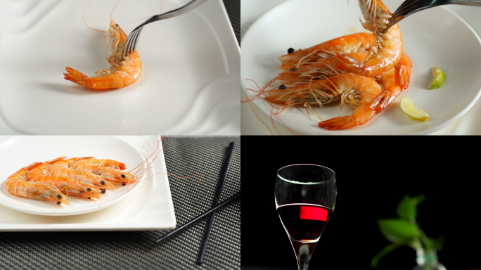 优雅餐厅吃虾喝红酒红酒慢速
