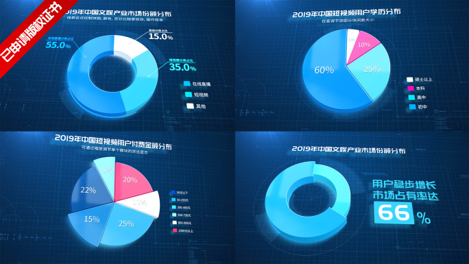 企业蓝色科技三维饼图数据图