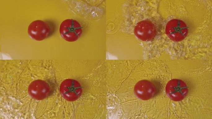 两个番茄被水冲