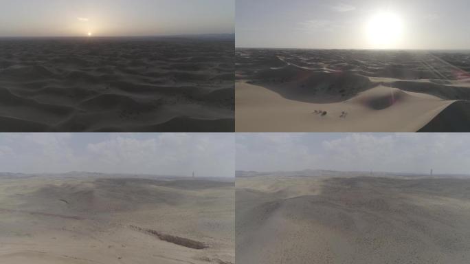 雄浑沙漠，大漠落日，广袤戈壁航拍