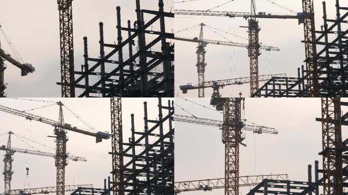 城市建筑施工工地塔吊4k