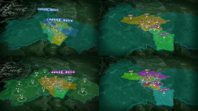 成都详细各个行政区域县区市三维地图展示