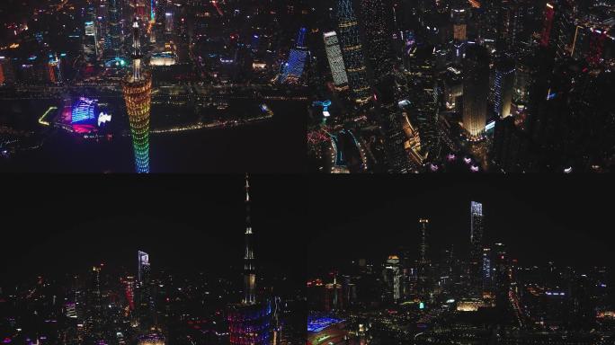 广州CBD夜景珠江新城广州塔4K高清航拍