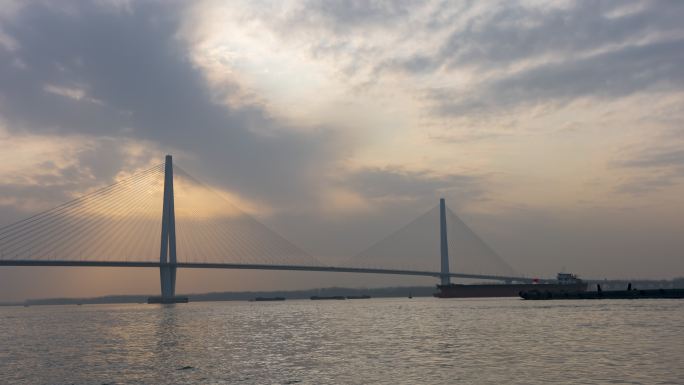 南京长江五桥江心洲大桥中景延时摄影