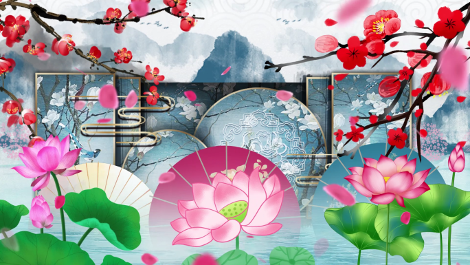 古典中国风旗袍秀青花瓷舞台背景视频
