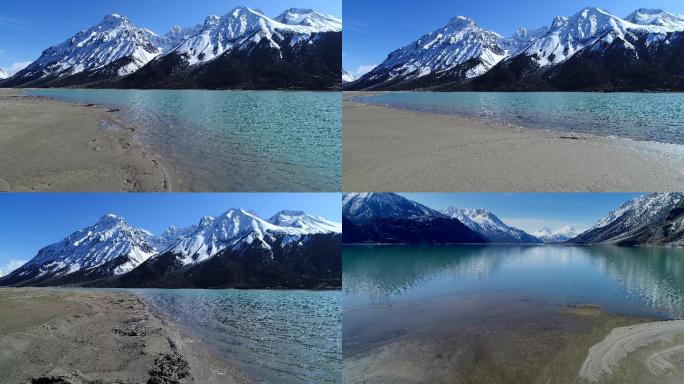 航拍中国西藏然乌湖碧水蓝天雪山