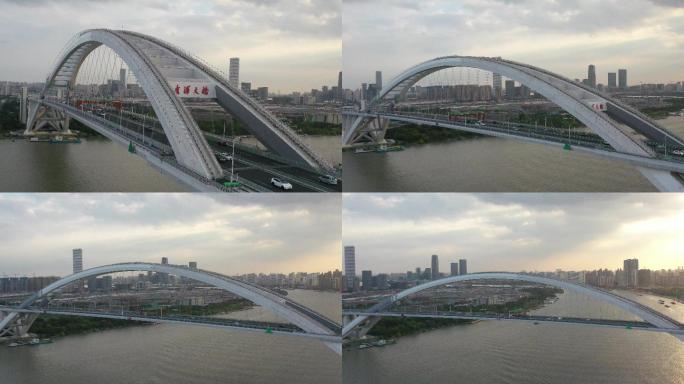 4K原素材-航拍上海黄浦江卢浦大桥