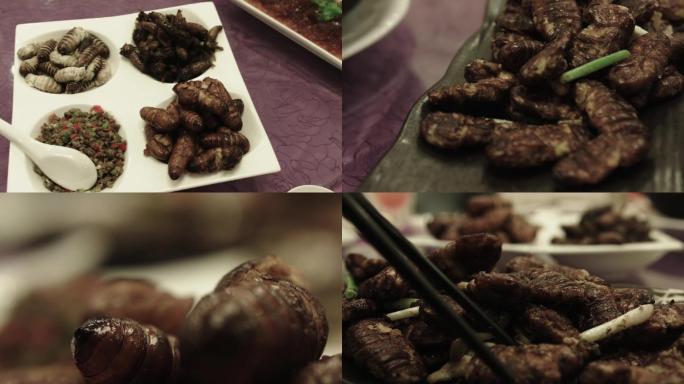 油炸蚕虫吃蚕炒蚕吃虫子